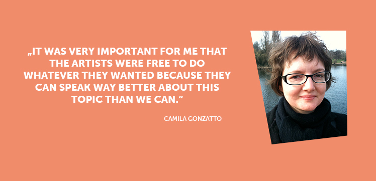 Camila Gonzatto hat die Künstler*innen Patricia Vester und Stephen Hugh Lawson bei dem Design der Antirassismus soulbottles unterstützt. Dabei war es ihr wichtig, den Künstler*innen möglichst viel Freiheit zu geben.