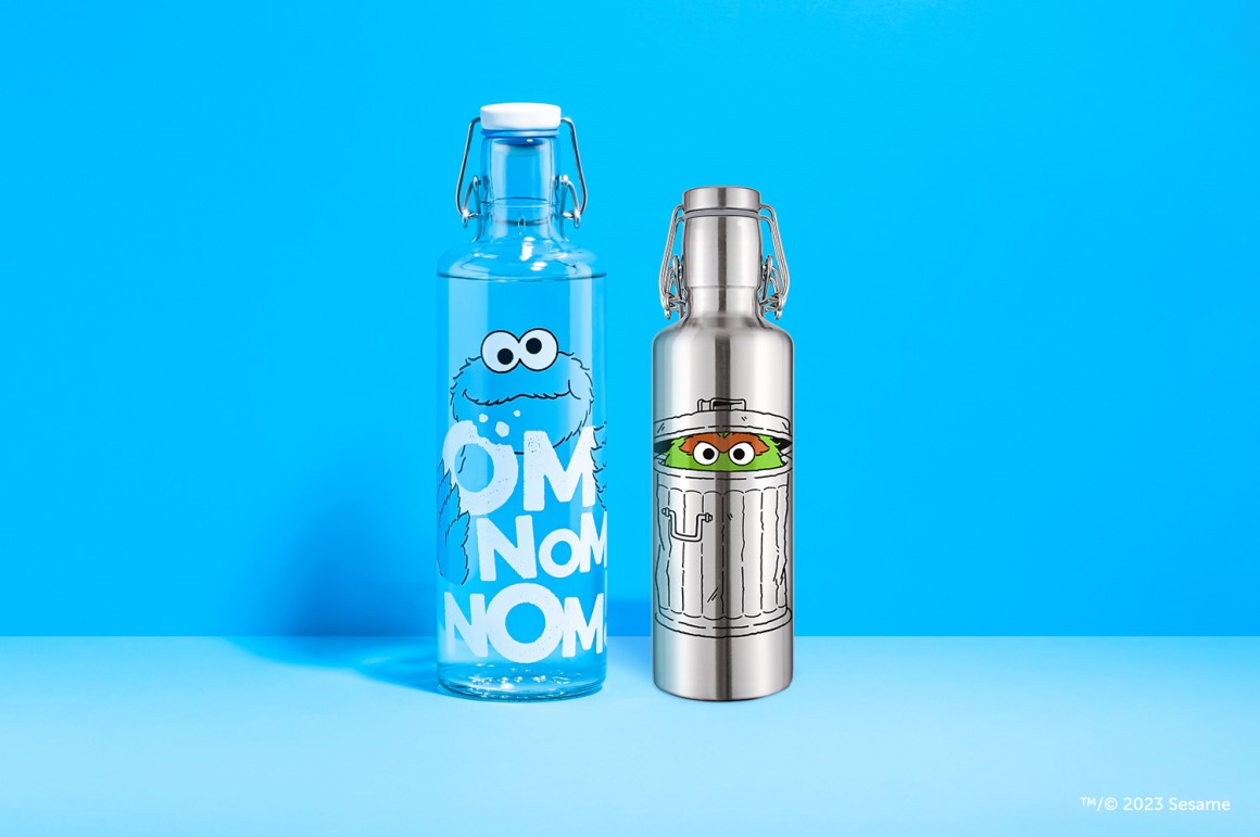 Sesamstraße Sparset: Glastrinkflasche + Edelstahltrinkflasche mit Krümelmonster und Oskar